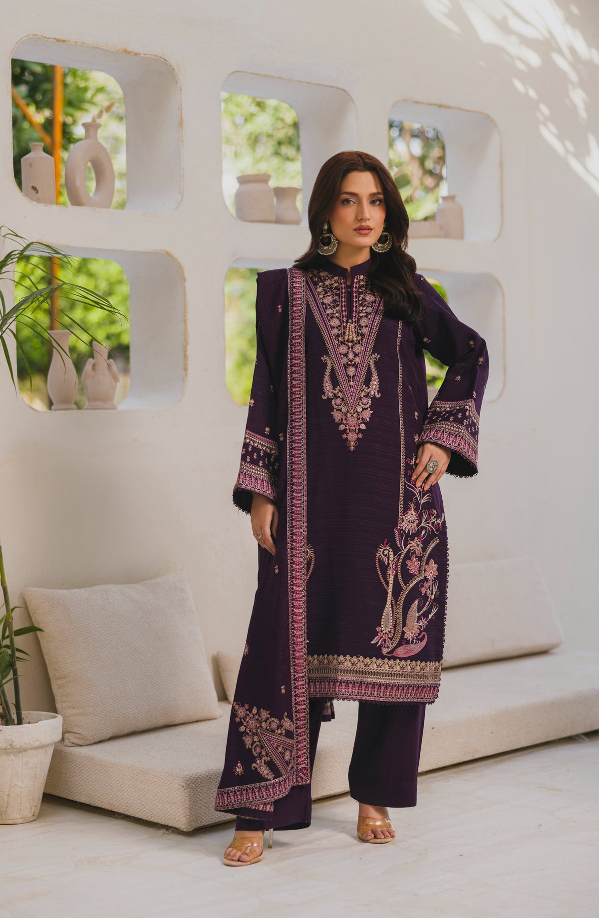 Afsana by Peridot Embroidered Khaddar Unstitched 3 Piece Suit - 491-B - PT25AF - Purple - Winter Collection