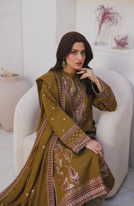 Afsana by Peridot Embroidered Khaddar Unstitched 3 Piece Suit - 491-A - PT25AF - Mehndi - Winter Collection