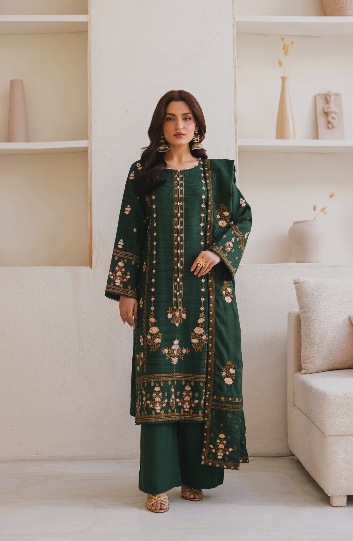 Afsana by Peridot Embroidered Khaddar Unstitched 3 Piece Suit - 490-B - PT25AF - Green - Winter Collection