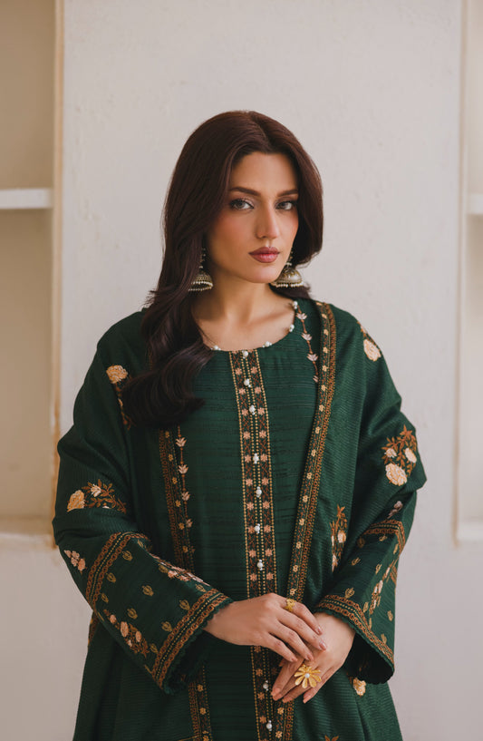 Afsana by Peridot Embroidered Khaddar Unstitched 3 Piece Suit - 490-B - PT25AF - Green - Winter Collection