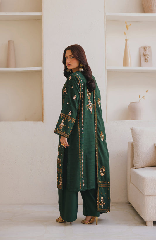 Afsana by Peridot Embroidered Dhanak Wool Unstitched 3 Piece Suit - 490-B - PT25AF - Green - Winter Collection