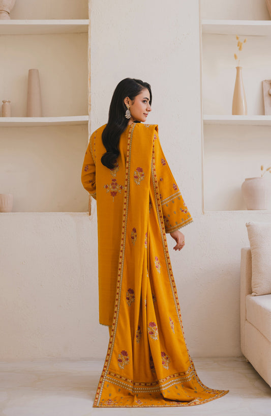 Afsana by Peridot Embroidered Dhanak Wool Unstitched 3 Piece Suit - 490-A - PT25AF - Mustard - Winter Collection