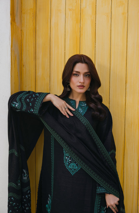 Afsana by Peridot Embroidered Khaddar Unstitched 3 Piece Suit - 489-B - PT25AF - Black - Winter Collection