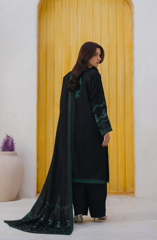 Afsana by Peridot Embroidered Dhanak Wool Unstitched 3 Piece Suit - 489-B - PT25AF - Black - Winter Collection