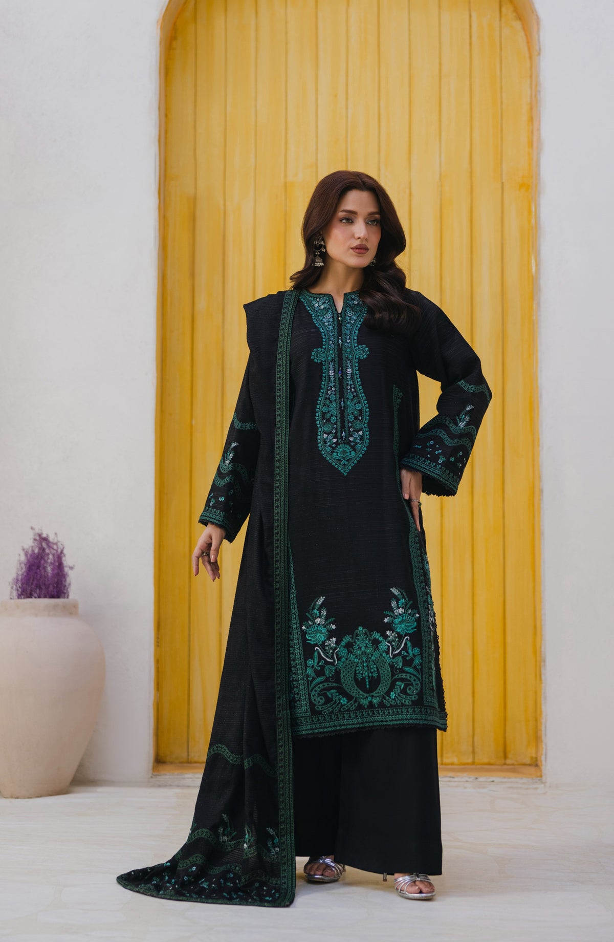 Afsana by Peridot Embroidered Khaddar Unstitched 3 Piece Suit - 489-B - PT25AF - Black - Winter Collection