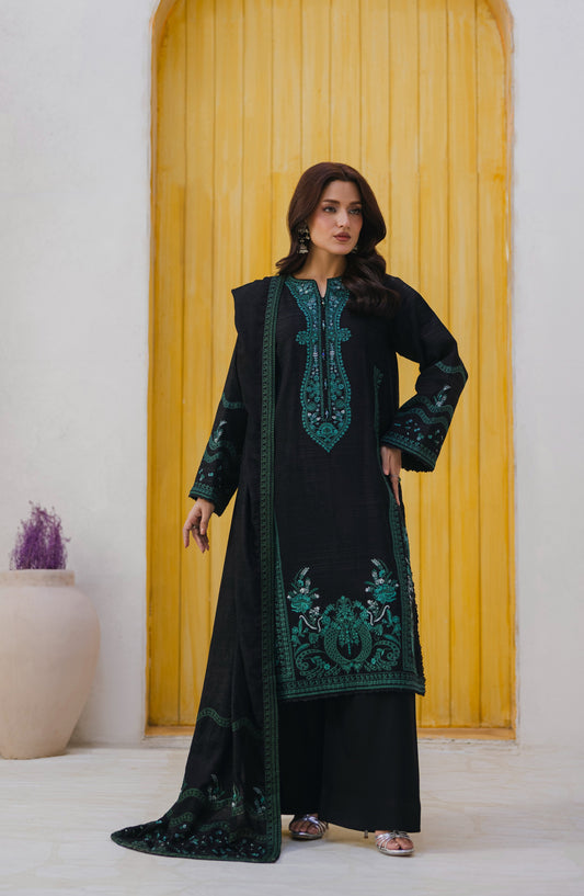 Afsana by Peridot Embroidered Khaddar Unstitched 3 Piece Suit - 489-B - PT25AF - Black - Winter Collection