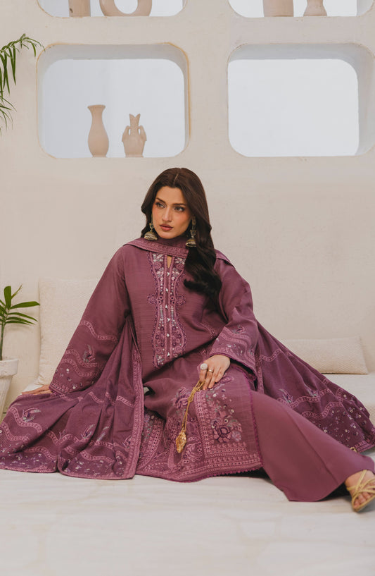 Afsana by Peridot Embroidered Dhanak Wool Unstitched 3 Piece Suit - 489-A - PT25AF - Pink - Winter Collection