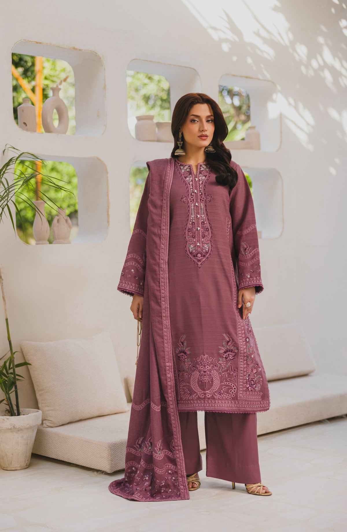 Afsana by Peridot Embroidered Khaddar Unstitched 3 Piece Suit - 489-A - PT25AF - Pink - Winter Collection