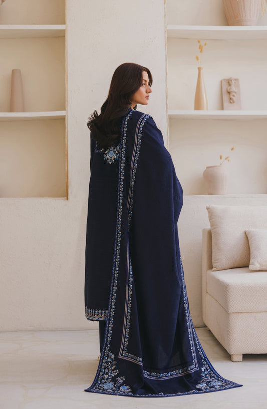 Afsana by Peridot Embroidered Dhanak Wool Unstitched 3 Piece Suit - 488-B - PT25AF - Blue - Winter Collection