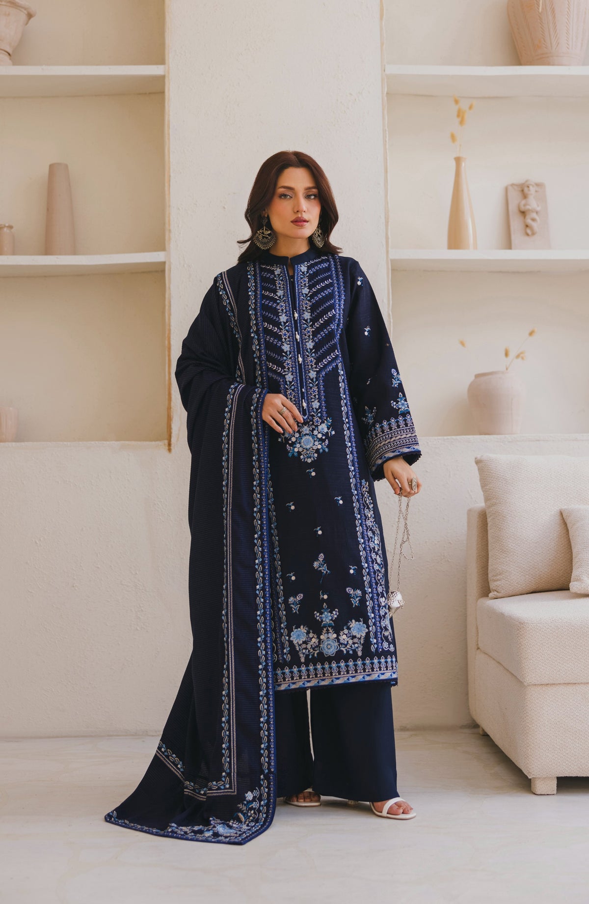 Afsana by Peridot Embroidered Khaddar Unstitched 3 Piece Suit - 488-B - PT25AF - Blue - Winter Collection