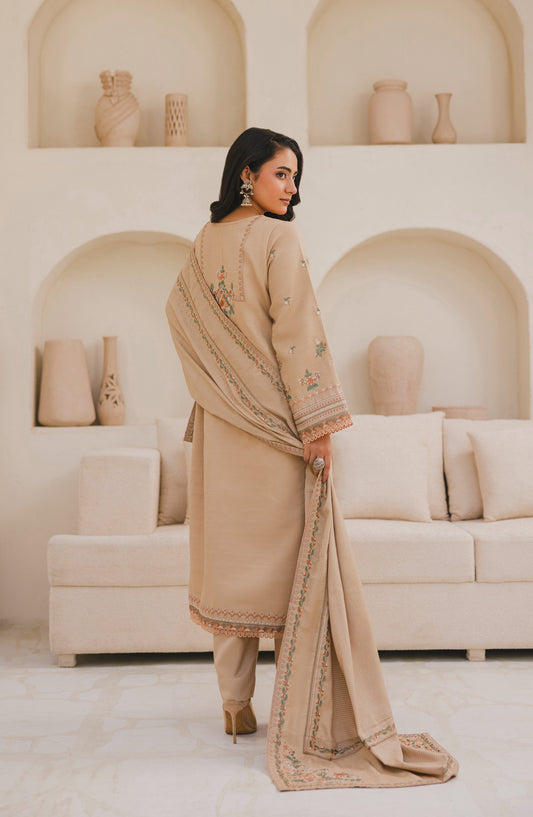 Afsana by Peridot Embroidered Dhanak Wool Unstitched 3 Piece Suit - 488-A - PT25AF - Fawn - Winter Collection