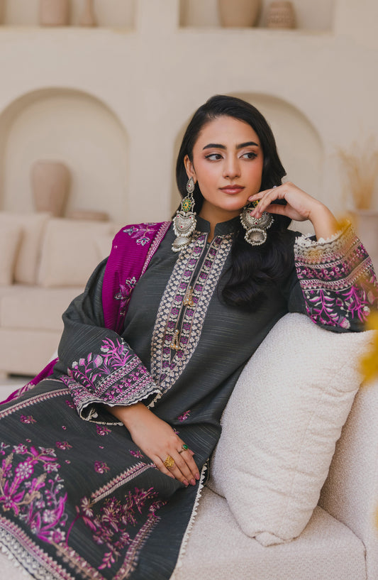 Afsana by Peridot Embroidered Khaddar Unstitched 3 Piece Suit - 487-B - PT25AF - Grey - Winter Collection