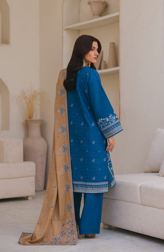 Afsana by Peridot Embroidered Dhanak Wool Unstitched 3 Piece Suit - 487-A - PT25AF - Blue - Winter Collection