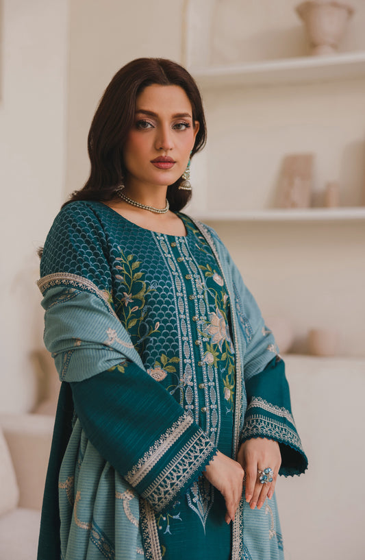 Afsana by Peridot Embroidered Khaddar Unstitched 3 Piece Suit - 486-B - PT25AF - Green - Winter Collection