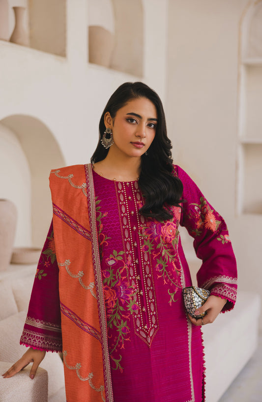 Afsana by Peridot Embroidered Khaddar Unstitched 3 Piece Suit - 486-A - PT25AF - Pink - Winter Collection