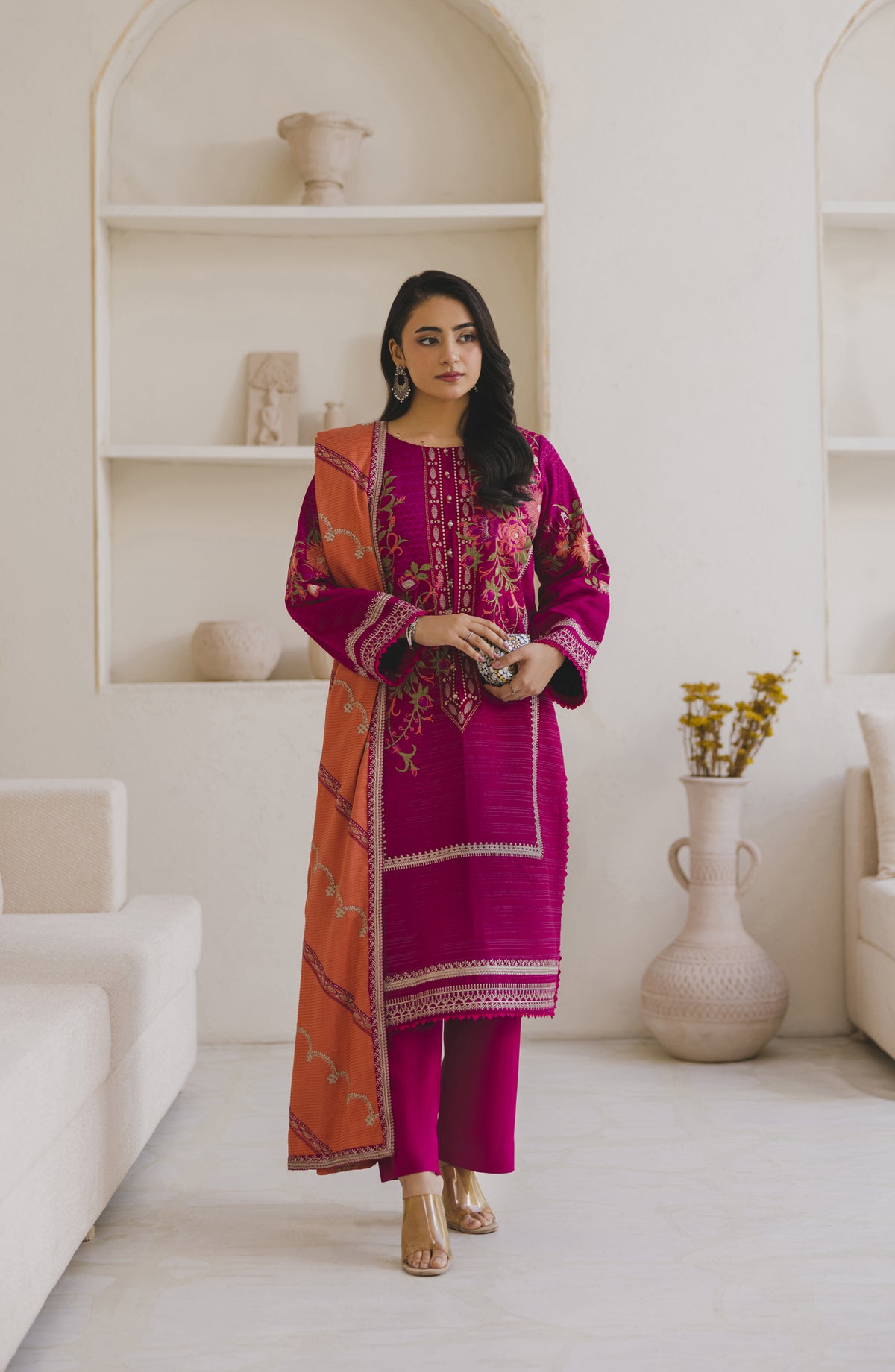 Afsana by Peridot Embroidered Khaddar Unstitched 3 Piece Suit - 486-A - PT25AF - Pink - Winter Collection
