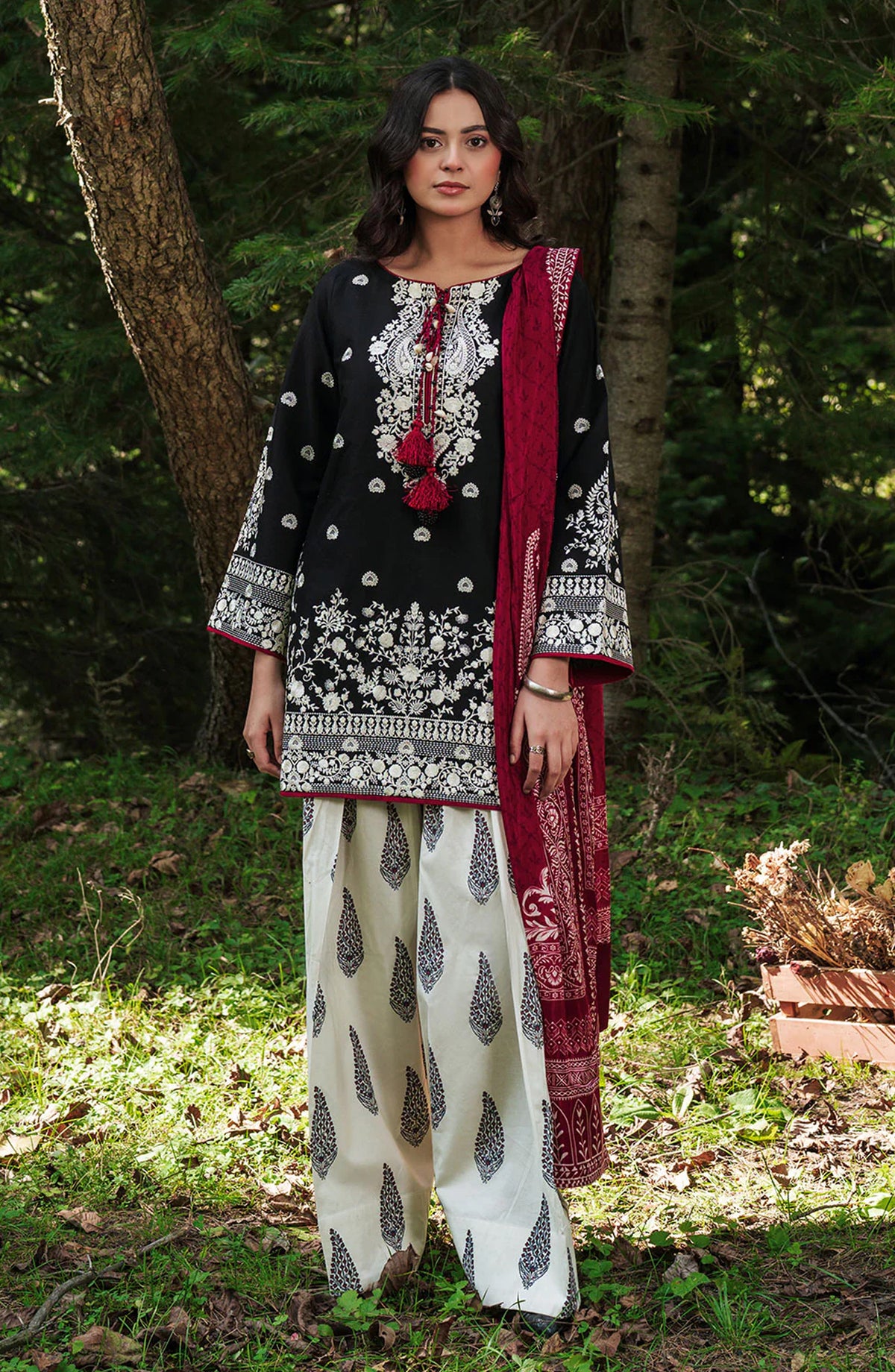 Afsanah Essential Embroidered Lawn Unstitched 3 Piece Suit - AL-108 - AFS26ES - Black - Summer Collection