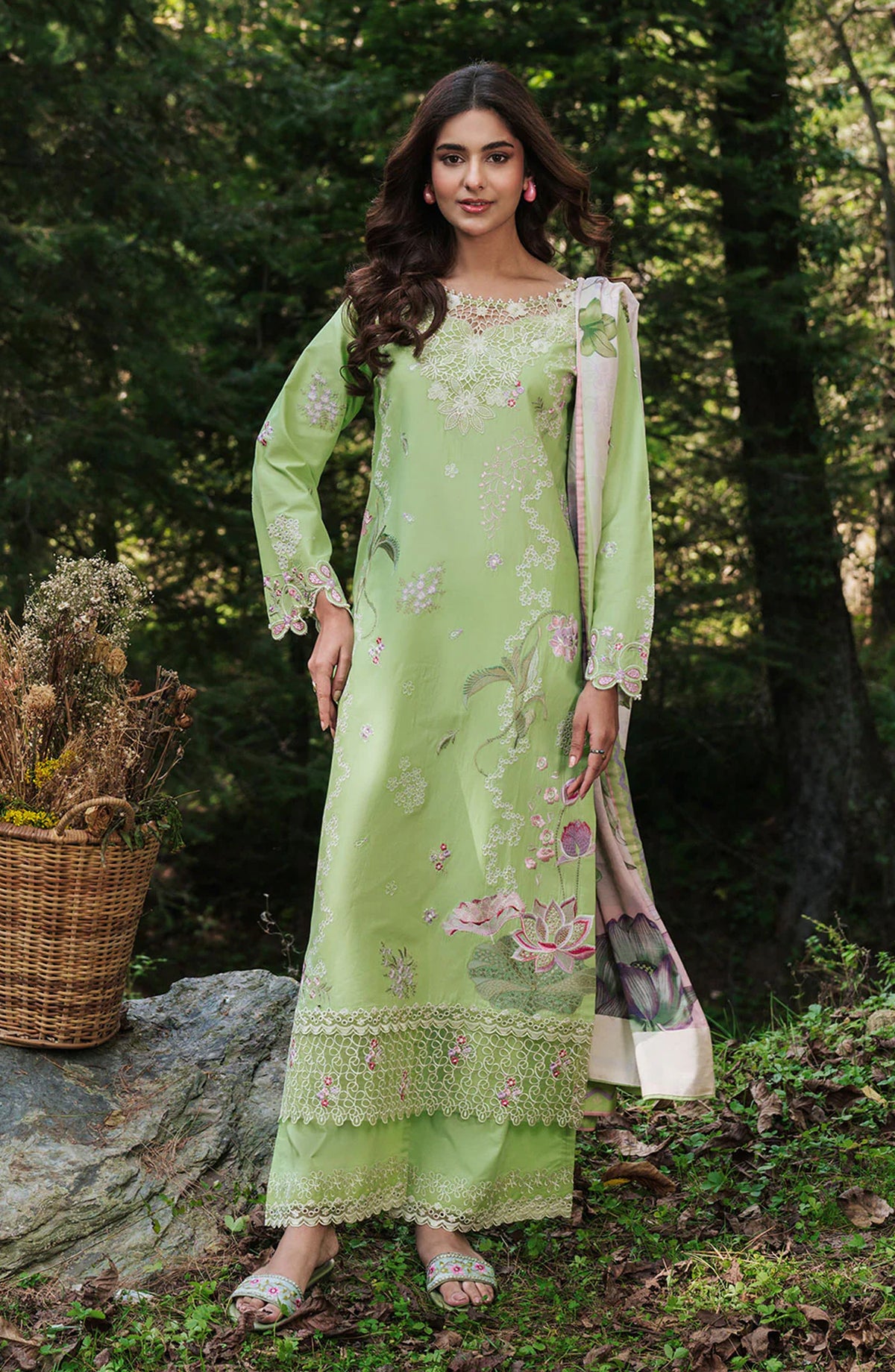 Afsanah Essential Embroidered Lawn Unstitched 3 Piece Suit - AL-107 - AFS26ES - Green - Summer Collection