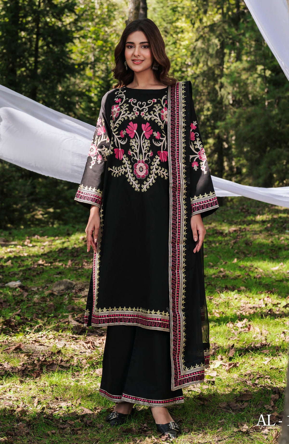 Afsanah Essential Embroidered Lawn Unstitched 3 Piece Suit - AL-109 - AFS26ES - Black - Summer Collection