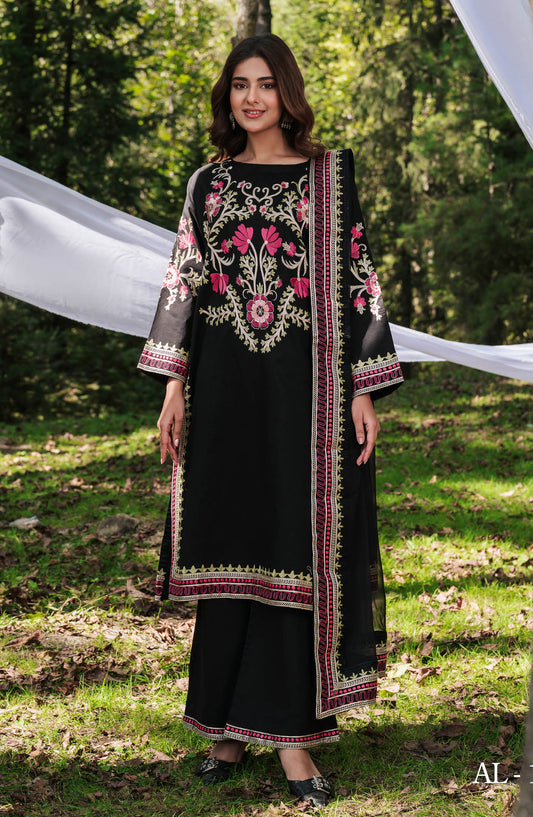 Afsanah Essential Embroidered Lawn Unstitched 3 Piece Suit - AL-109 - AFS26ES - Black - Summer Collection