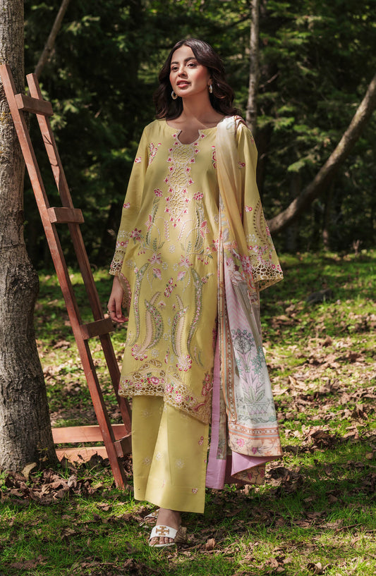 Afsanah Essential Embroidered Lawn Unstitched 3 Piece Suit - AL-106 - AFS26ES - Yellow - Summer Collection
