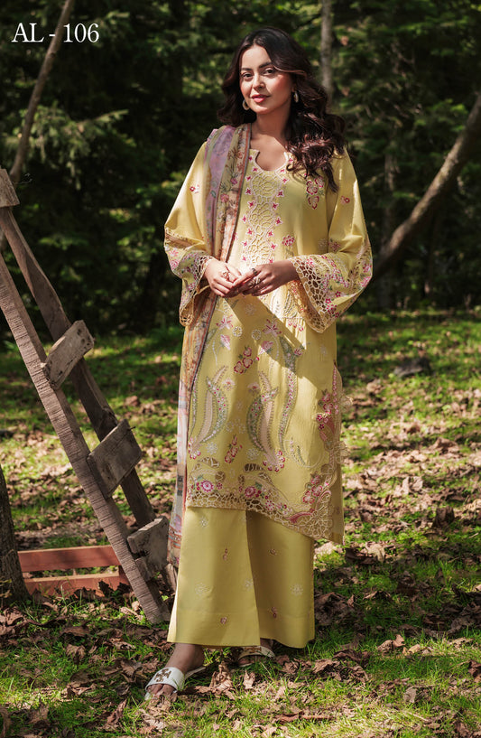 Afsanah Essential Embroidered Lawn Unstitched 3 Piece Suit - AL-106 - AFS26ES - Yellow - Summer Collection