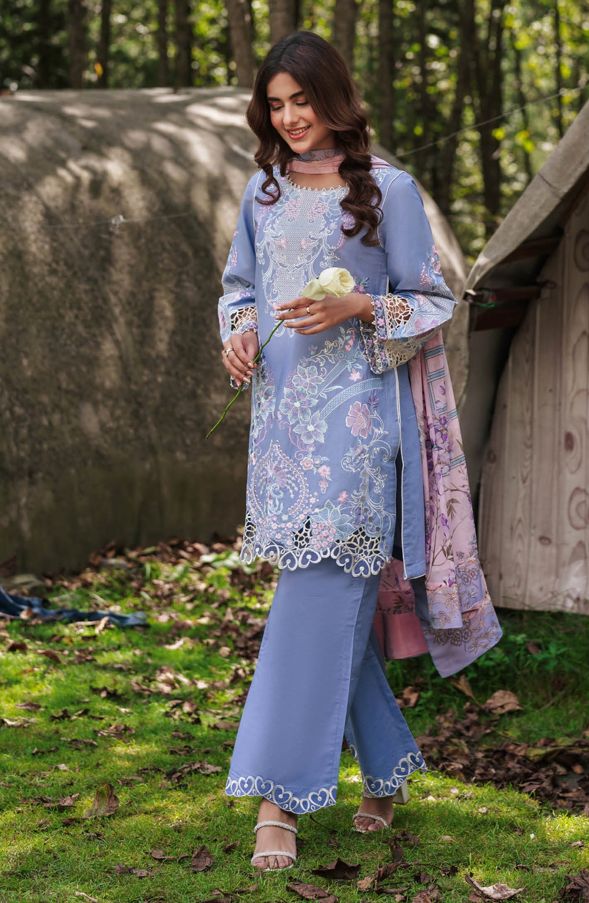 Afsanah Essential Embroidered Lawn Unstitched 3 Piece Suit - AL-103 - AFS26ES - Blue - Summer Collection