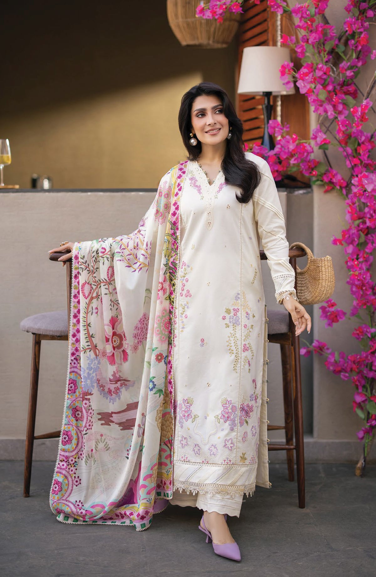 Afsanah by Seran Embroidered Lawn Unstitched 3 Piece Suit - ALYNA - SE26AF - Fawn - Summer Collection