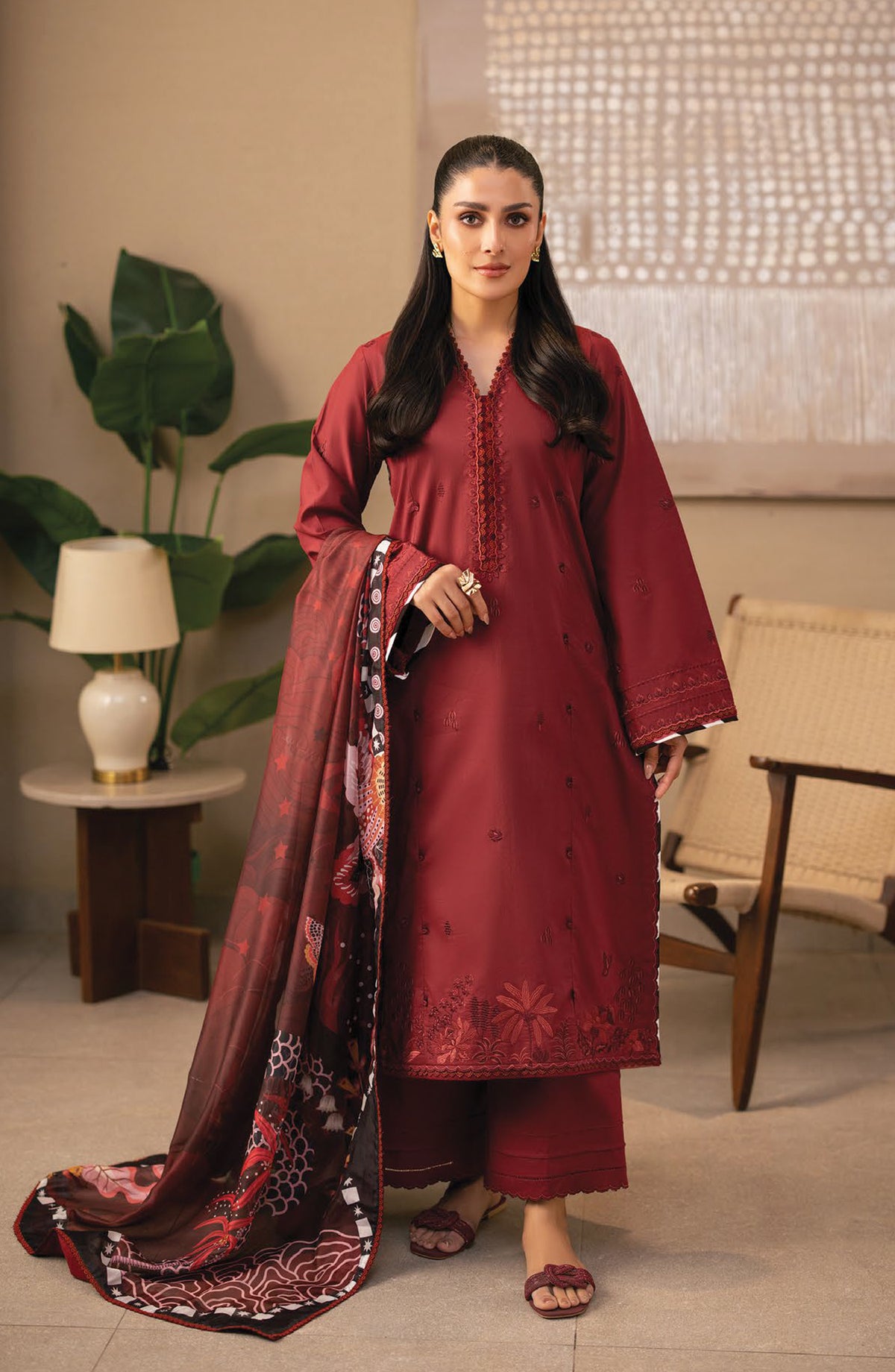 Afsanah by Seran Embroidered Lawn Unstitched 3 Piece Suit - RIMA - SE26AF - Maroon - Summer Collection