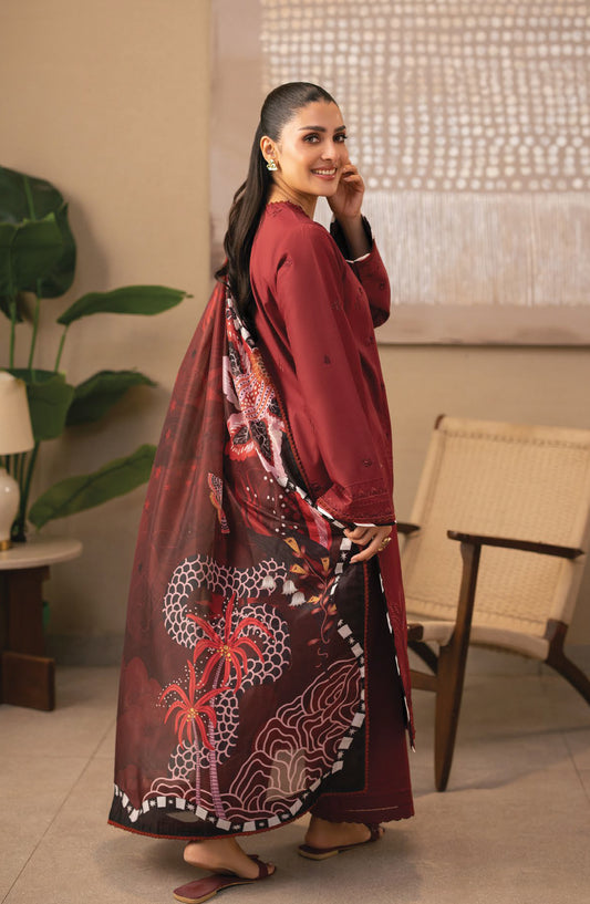 Afsanah by Seran Embroidered Lawn Unstitched 3 Piece Suit - RIMA - SE26AF - Maroon - Summer Collection