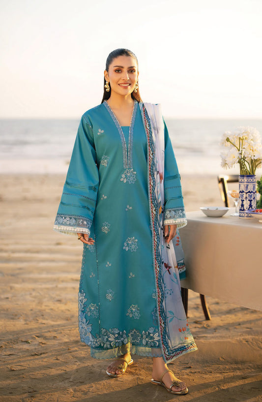 Afsanah by Seran Embroidered Lawn Unstitched 3 Piece Suit - MEIRA - SE26AF - Ferozi - Summer Collection