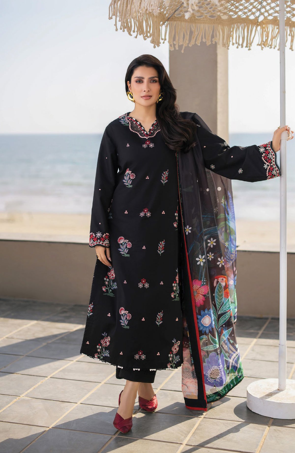 Afsanah by Seran Embroidered Lawn Unstitched 3 Piece Suit - MAYA - SE26AF - Black - Summer Collection