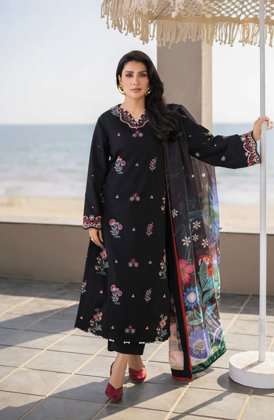 Afsanah by Seran Embroidered Lawn Unstitched 3 Piece Suit - MAYA - SE26AF - Black - Summer Collection