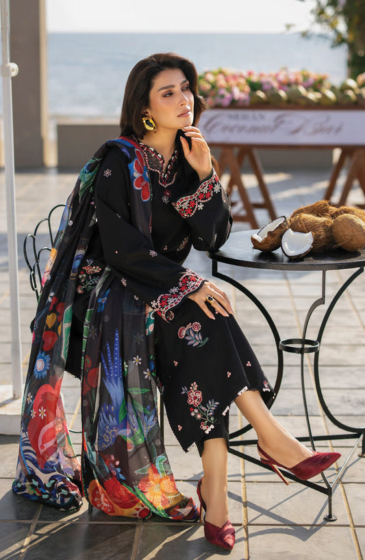 Afsanah by Seran Embroidered Lawn Unstitched 3 Piece Suit - MAYA - SE26AF - Black - Summer Collection