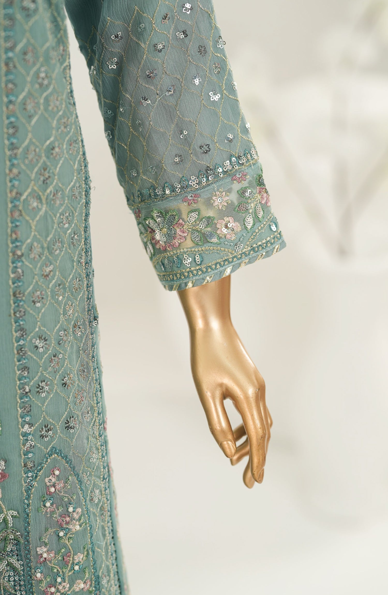Afsanay by Sadabahar Embroidered Chiffon Stitched 3 Piece Suit - CF-14 - SBD26SFN - Blue - Luxury Collection