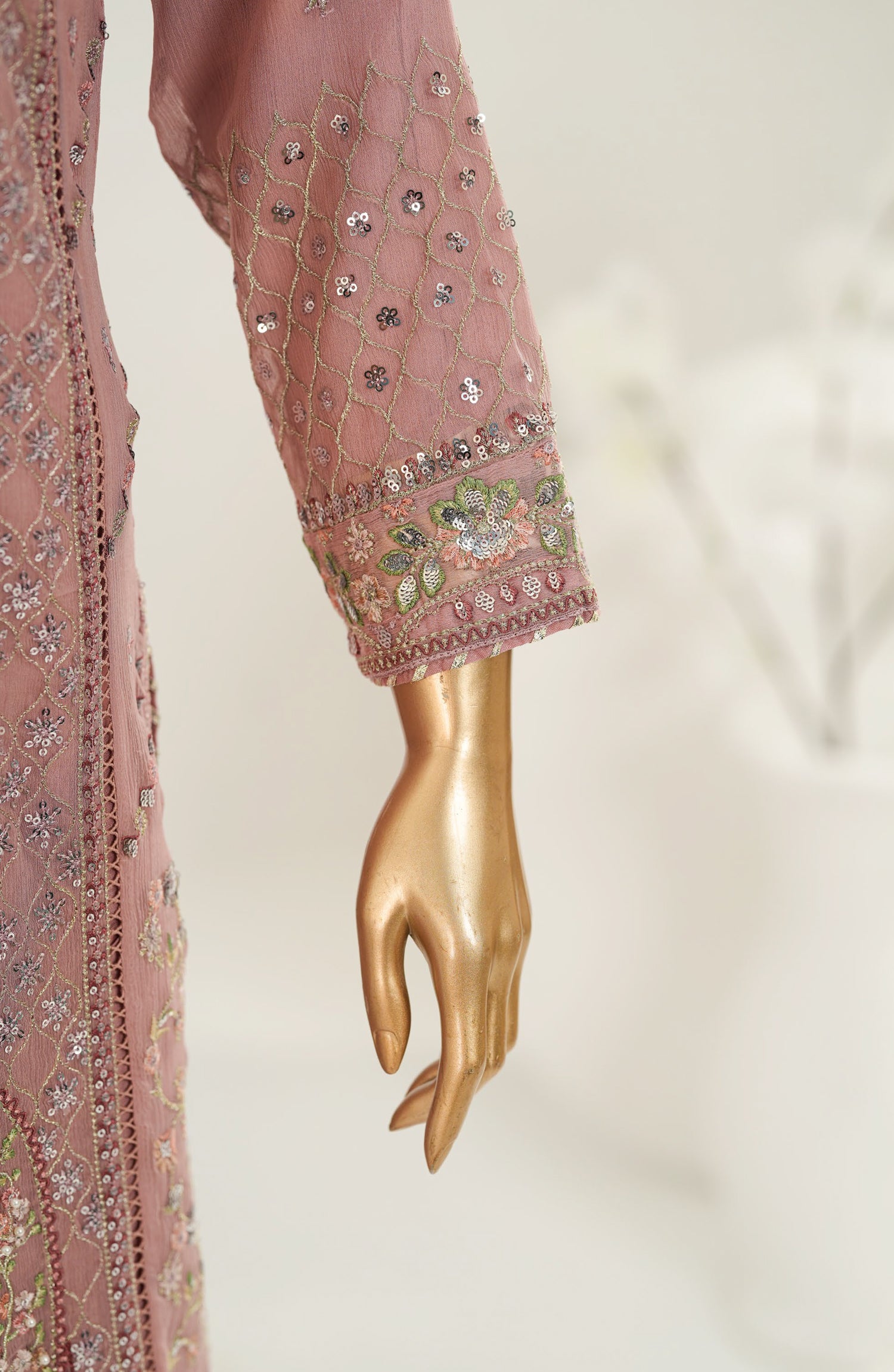 Afsanay by Sadabahar Embroidered Chiffon Stitched 3 Piece Suit - CF-14 - SBD26SFN - Pink - Luxury Collection