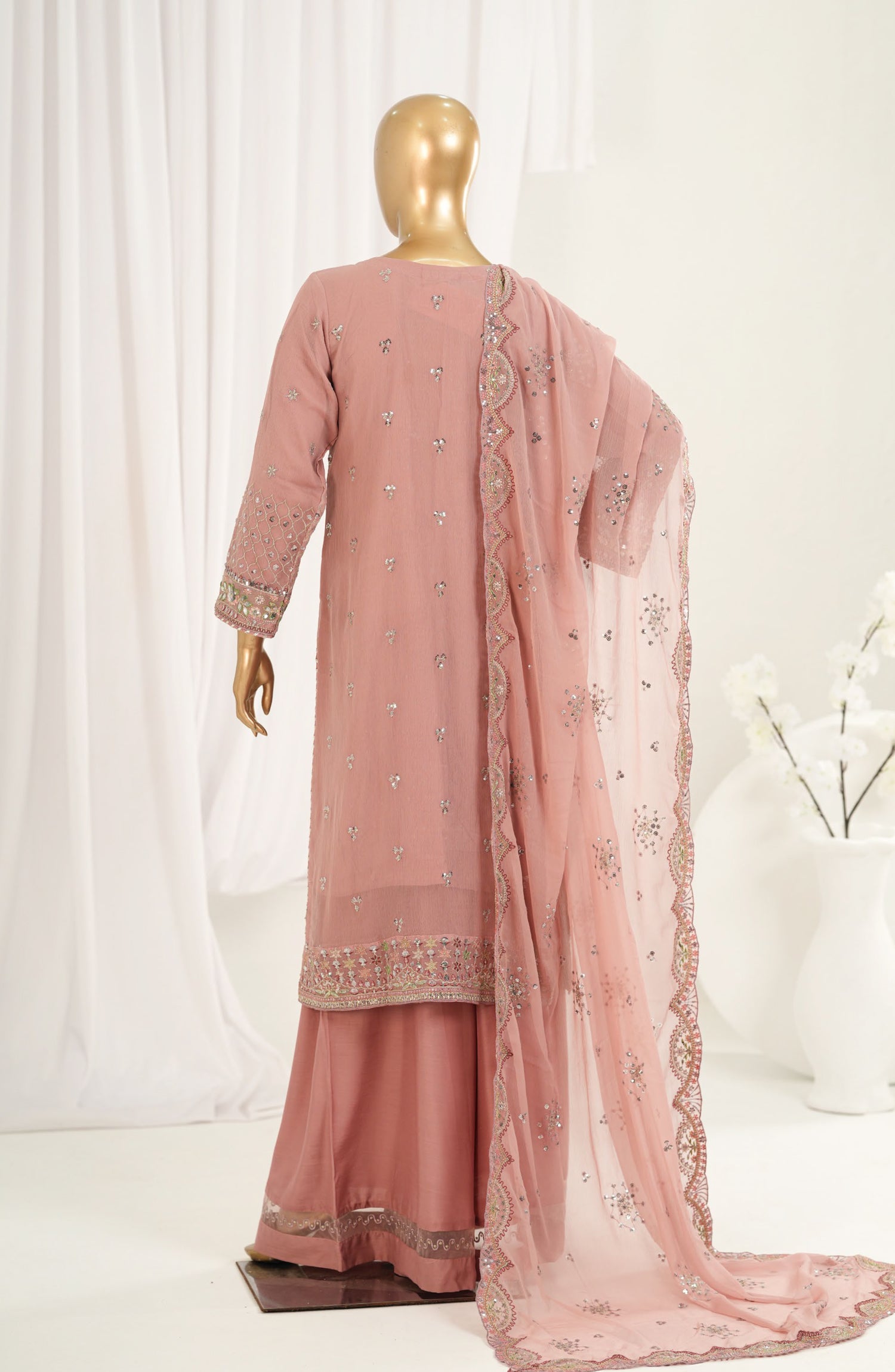 Afsanay by Sadabahar Embroidered Chiffon Stitched 3 Piece Suit - CF-14 - SBD26SFN - Pink - Luxury Collection