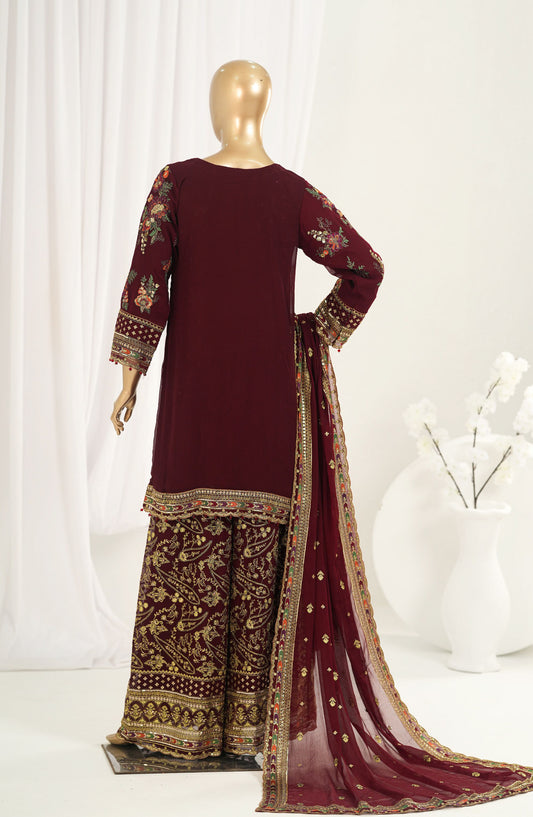 Afsanay by Sadabahar Embroidered Chiffon Stitched 3 Piece Suit - CR-34 - SBD26SFN - Maroon - Luxury Collection