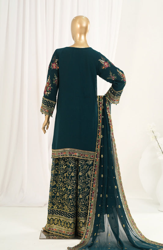 Afsanay by Sadabahar Embroidered Chiffon Stitched 3 Piece Suit - CR-34 - SBD26SFN - Teal - Luxury Collection