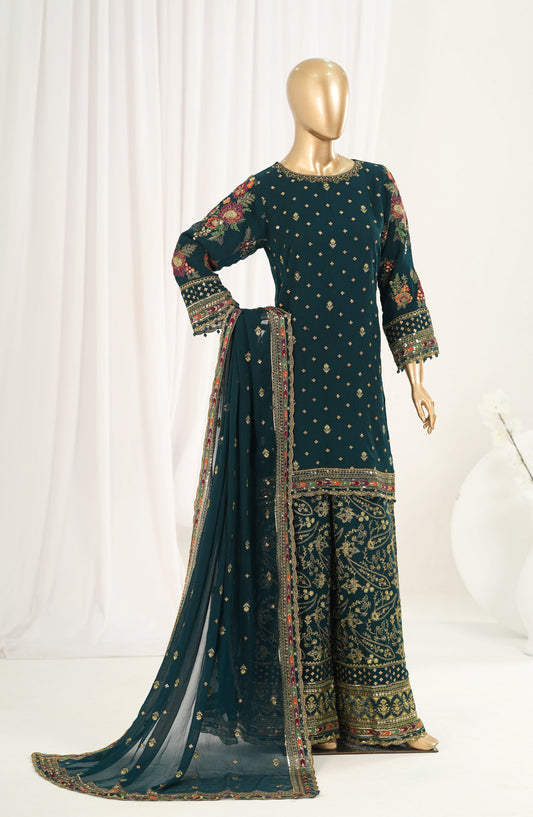 Afsanay by Sadabahar Embroidered Chiffon Stitched 3 Piece Suit - CR-34 - SBD26SFN - Teal - Luxury Collection