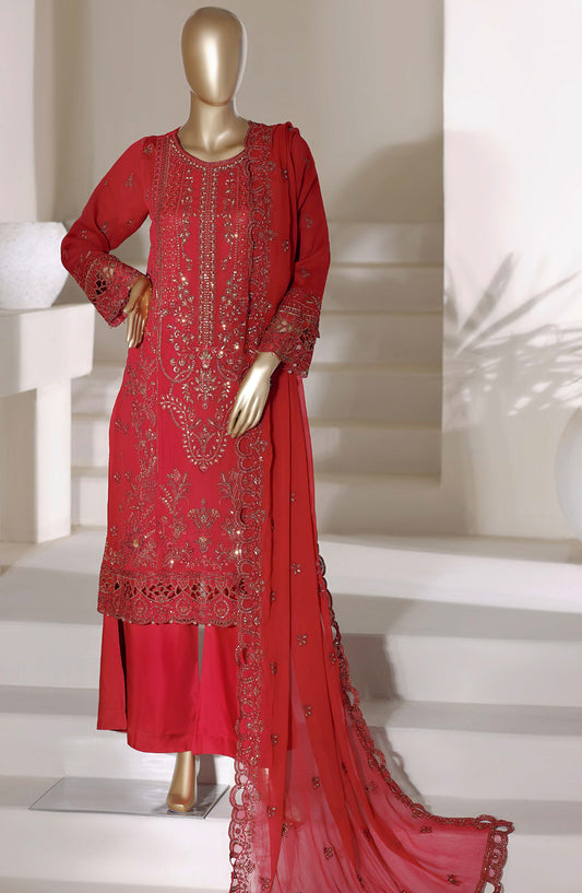 Afsanay by Sadabahar Embroidered Chiffon Stitched 3 Piece Suit - CF-10 - SBD26AFY - Red - Luxury Collection