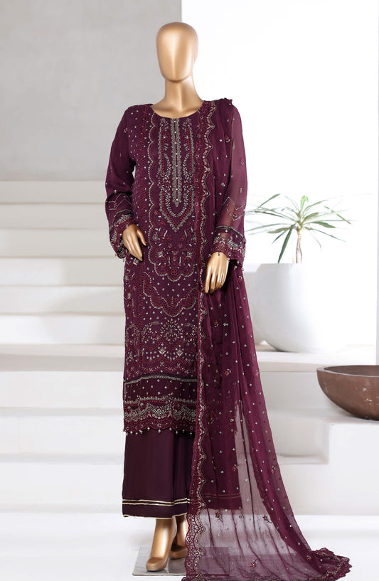Afsanay by Sadabahar Embroidered Chiffon Stitched 3 Piece Suit - Design-06 - SBD25AFSN - Purple - Luxury Collection