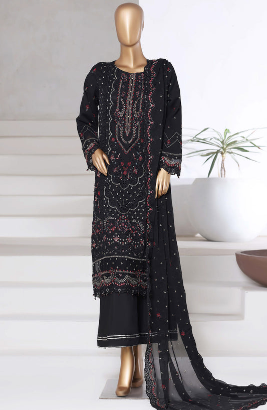 Afsanay by Sadabahar Embroidered Chiffon Stitched 3 Piece Suit - Design-02 - SBD25AFSN - Black - Luxury Collection