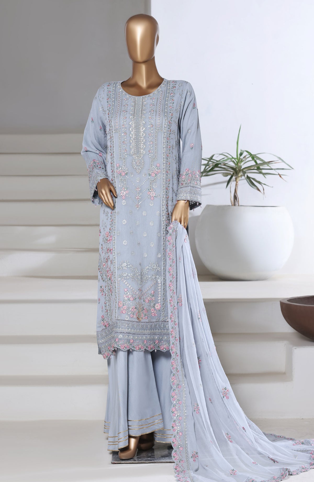 Afsanay by Sadabahar Embroidered Chiffon Stitched 3 Piece Suit - CF-11 - SBD25AFSANA - Blue - Festive Collection
