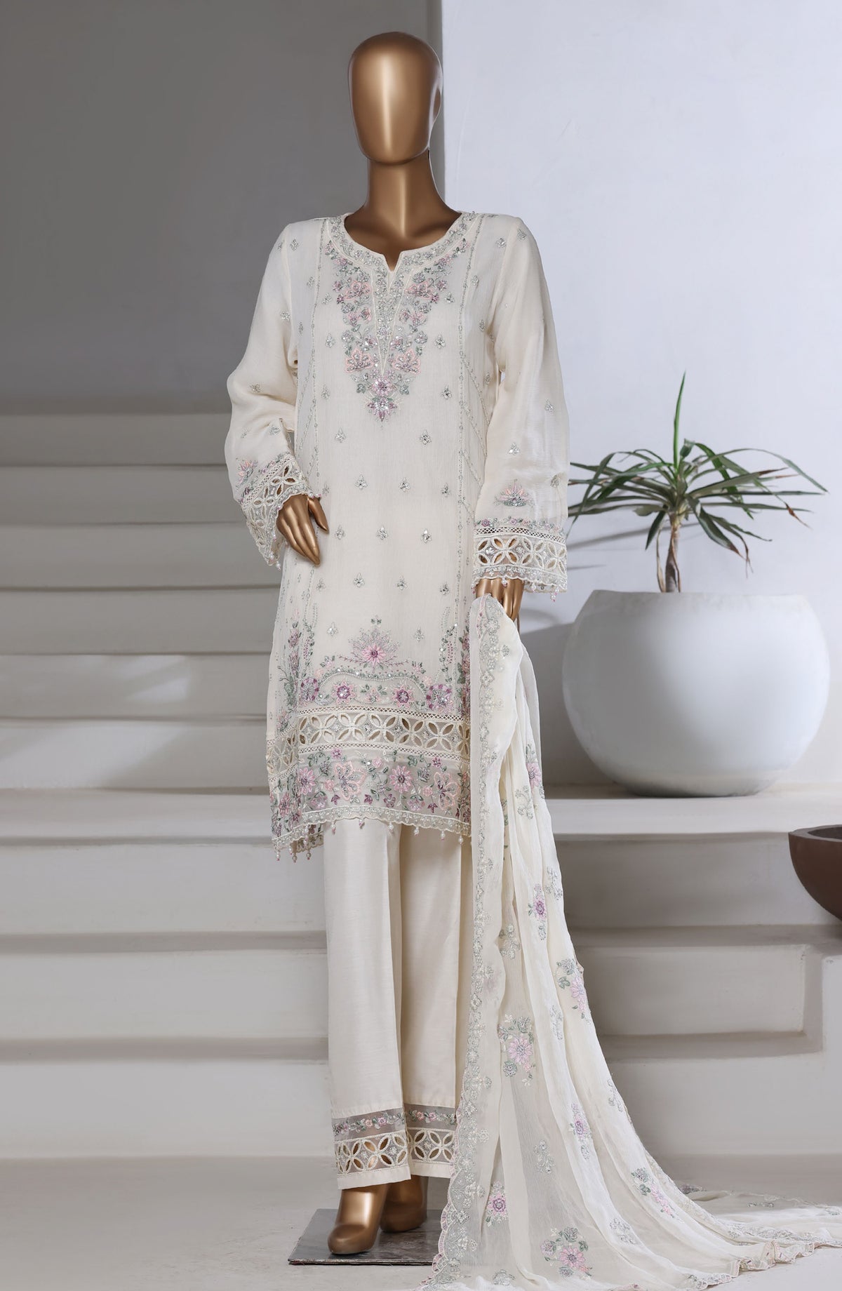 Afsanay by Sadabahar Embroidered Chiffon Stitched 3 Piece Suit - CR-30 - SBD25AFSANA - White - Festive Collection