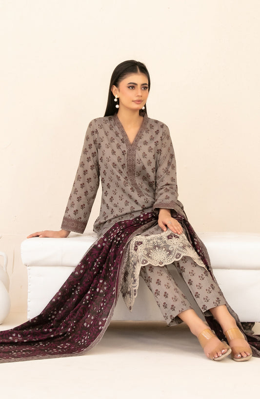 Ailani by Tawakkal Fabrics Embroidered Lawn Unstitched 3 Piece Suit - D-3722 - TF26ALN - Grey - Summer Collection