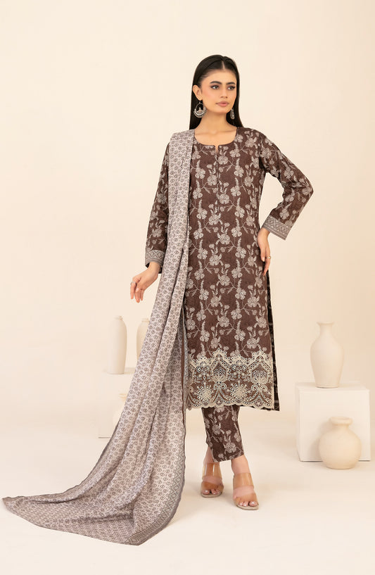 Ailani by Tawakkal Fabrics Embroidered Lawn Unstitched 3 Piece Suit - D-3721 - TF26ALN - Brown - Summer Collection