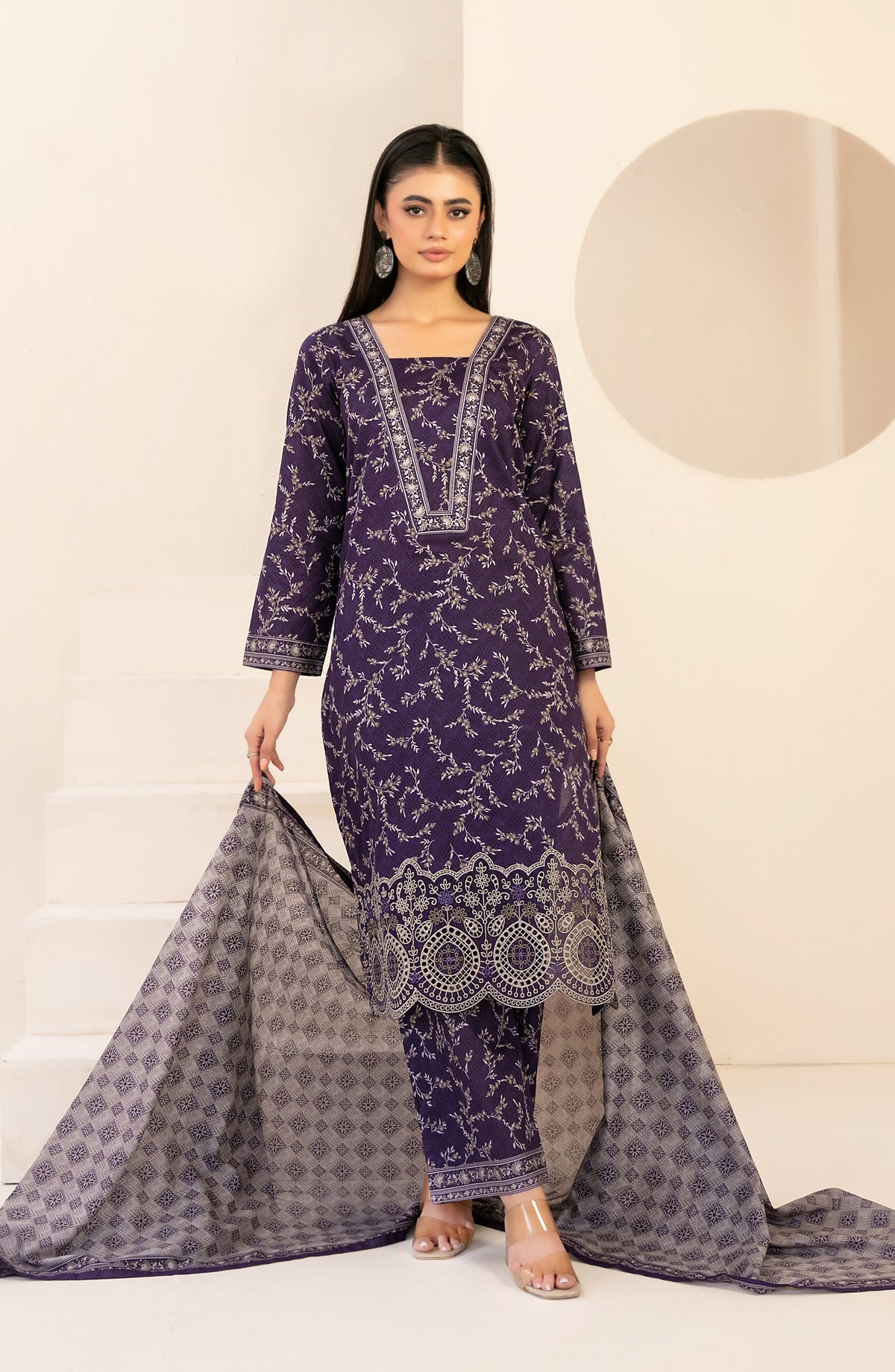 Ailani by Tawakkal Fabrics Embroidered Lawn Unstitched 3 Piece Suit - D-3718 - TF26ALN - Purple - Summer Collection