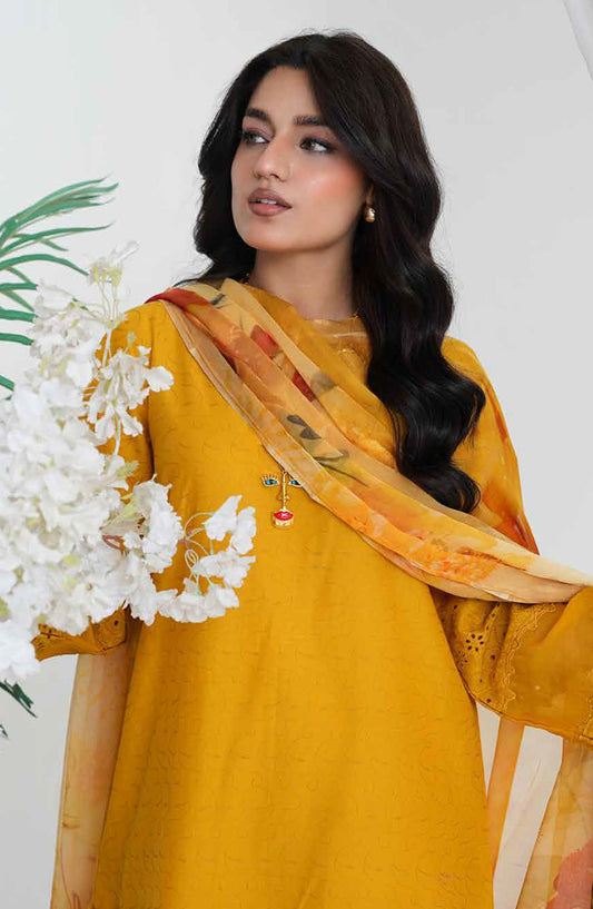 Aiman by Johra Chikankari Lawn Unstitched 3 Piece Suit - JH-866 - JH25AIM - Mustard - Summer Collection