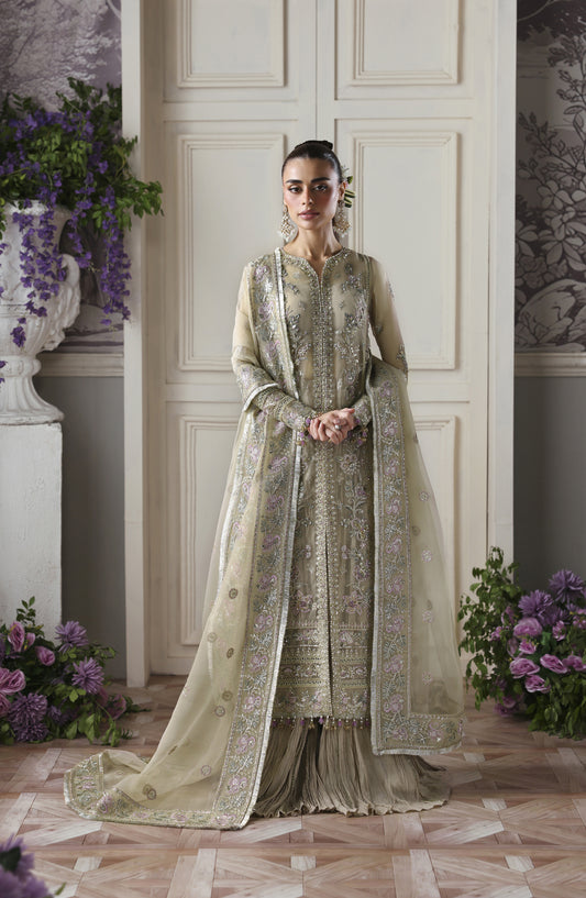 Akbar Aslam Deewani Luxury Embroidered Organza Unstitched 3 Piece Suit - U-1578 - Obsidian - AKA25DW - Green - Formal Collection